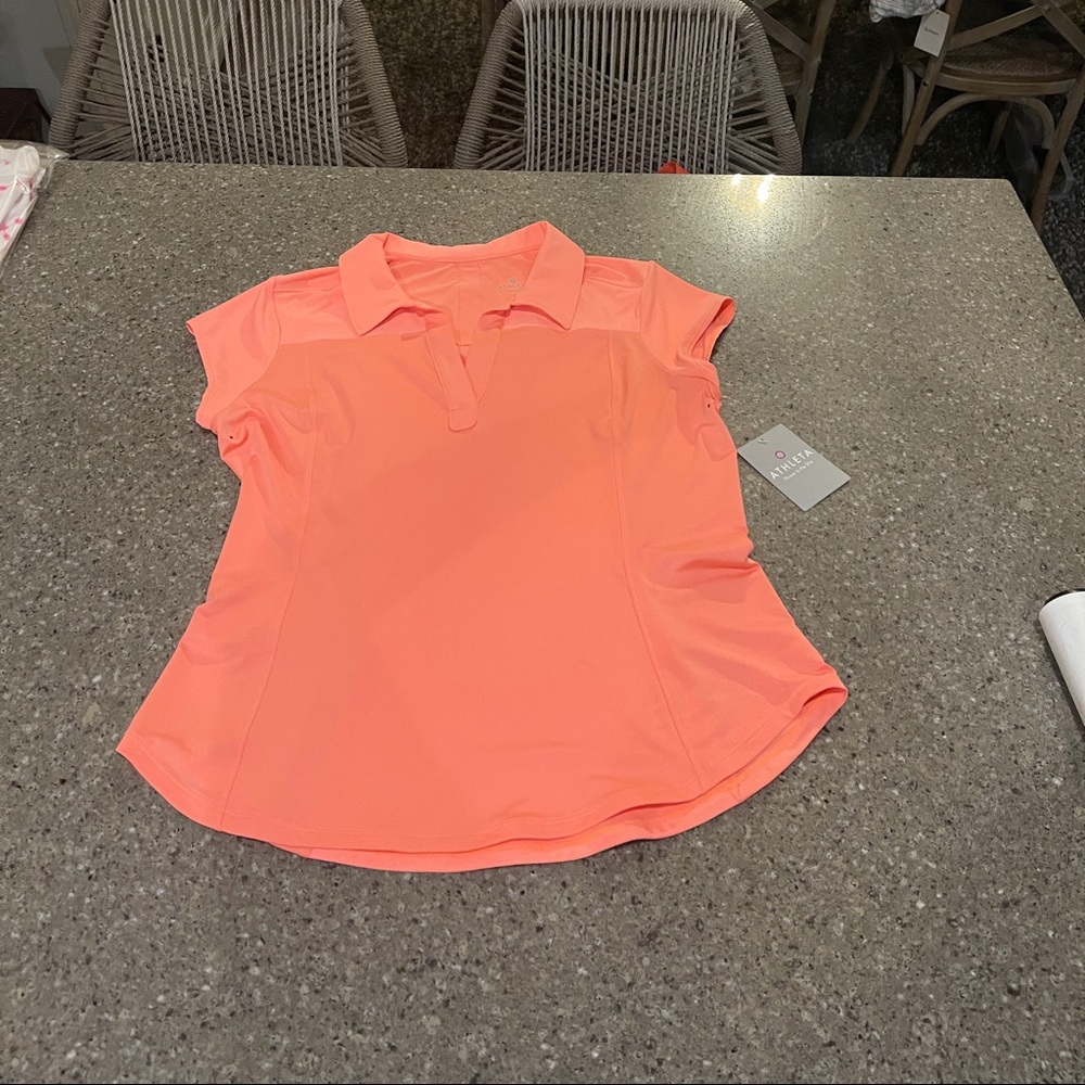 Athleta Coral Polo NWT size L DriFIT fabric with venting